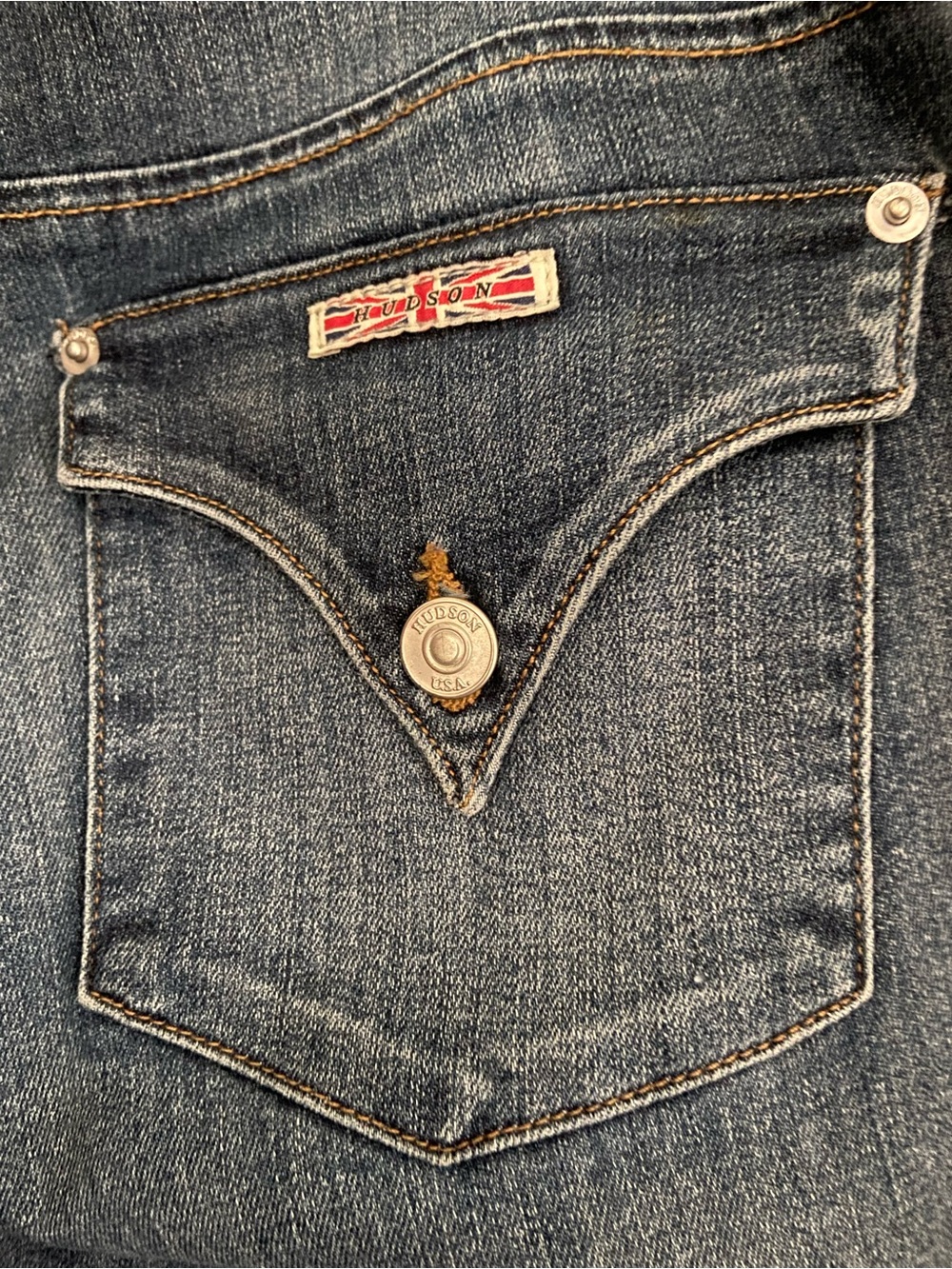 Hudson Jeans Dark Blue Denim Pocket Detail with Silver Button